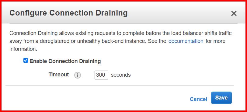 Picture showing a popup window to change the connection draining settings